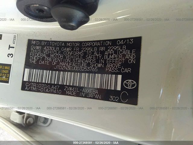 JTDZN3EU0D3253765 - 2013 TOYOTA PRIUS V  White photo 9