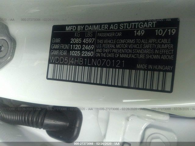 WDD5J4HB1LN070121 - 2020 MERCEDES-BENZ CLA 250 4MATIC White photo 9