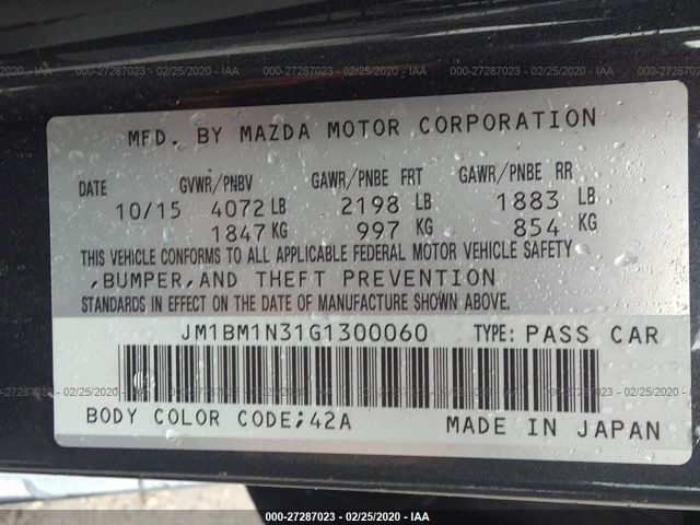 JM1BM1N31G1300060 - 2016 MAZDA 3 GRAND TOURING Gray photo 9