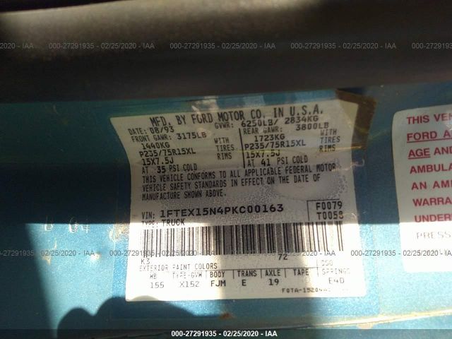 1FTEX15N4PKC00163 - 1993 FORD F150  Blue photo 9