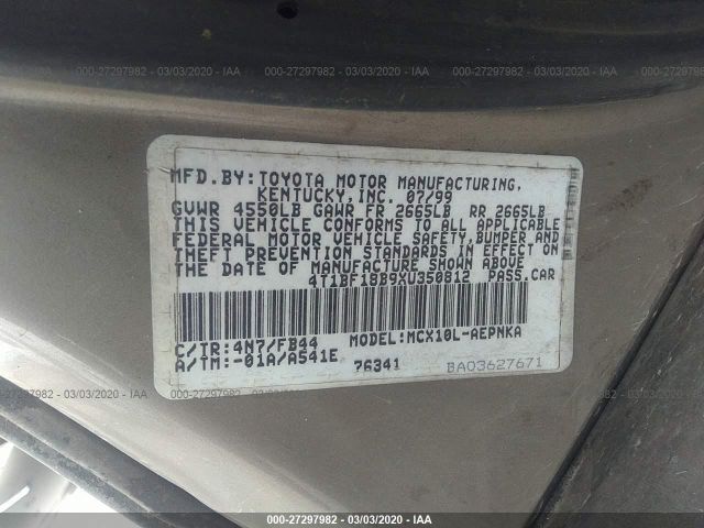 4T1BF18B9XU350812 - 1999 TOYOTA AVALON XL/XLS Tan photo 9