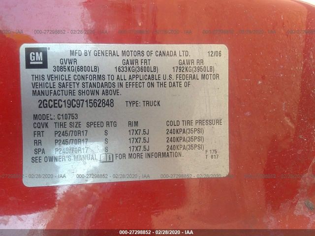 2GCEC19C971562848 - 2007 CHEVROLET SILVERADO C1500 Red photo 9