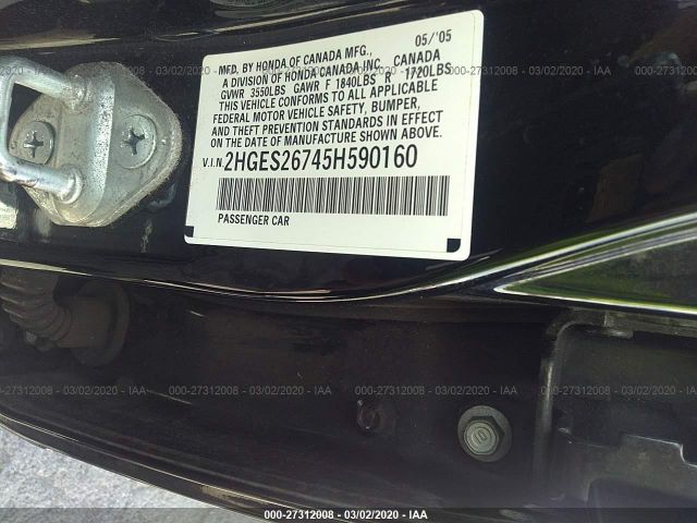 2HGES26745H590160 - 2005 HONDA CIVIC EX Black photo 9