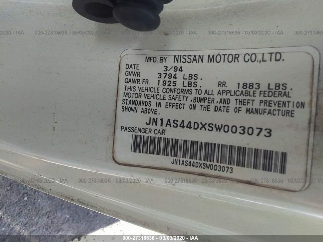 JN1AS44DXSW003073 - 1995 NISSAN 240SX SE White photo 9