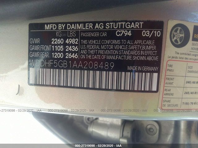 WDDHF5GB1AA208489 - 2010 MERCEDES-BENZ E 350 Beige photo 9