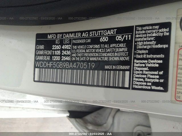 WDDHF5GB9BA470519 - 2011 MERCEDES-BENZ E 350 White photo 9