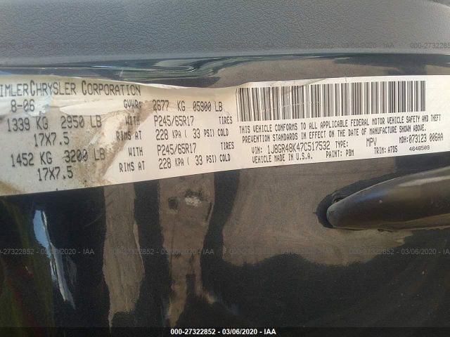 1J8GR48K47C517532 - 2007 JEEP GRAND CHEROKEE LAREDO/COLUMBIA/FREEDOM 黑色 照片 9