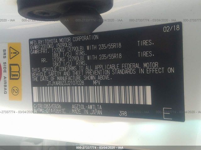 JTJYARBZ3J2107028 - 2018 LEXUS NX 300/BASE/F SPORT 白色 照片 9