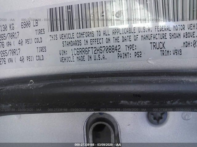 1C6RR6FT2HS708842 - 2017 RAM 1500 ST ვერცხლისფერი ფოტო 9