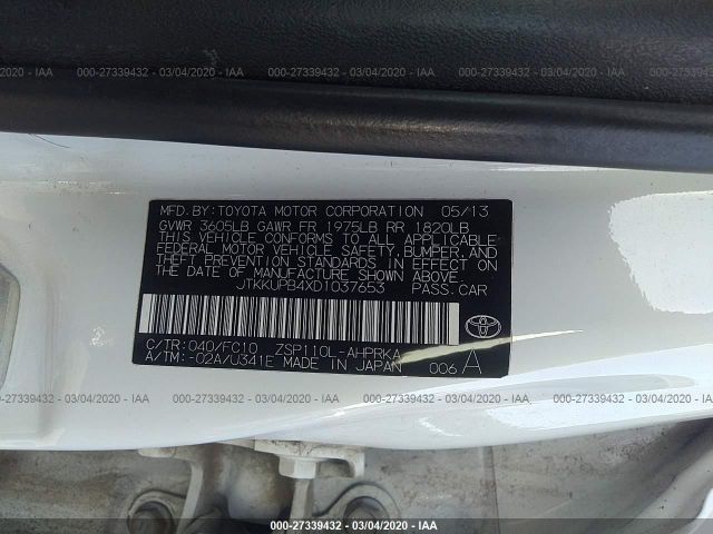 JTKKUPB4XD1037653 - 2013 TOYOTA SCION XD  White photo 9