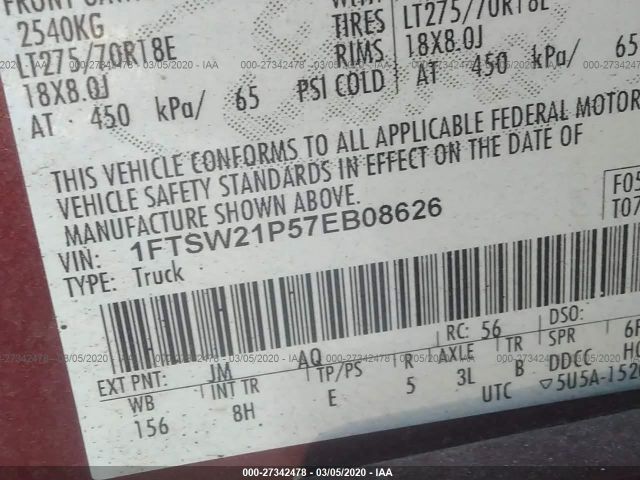 1FTSW21P57EB08626 - 2007 FORD F250 SUPER DUTY Qara foto 9