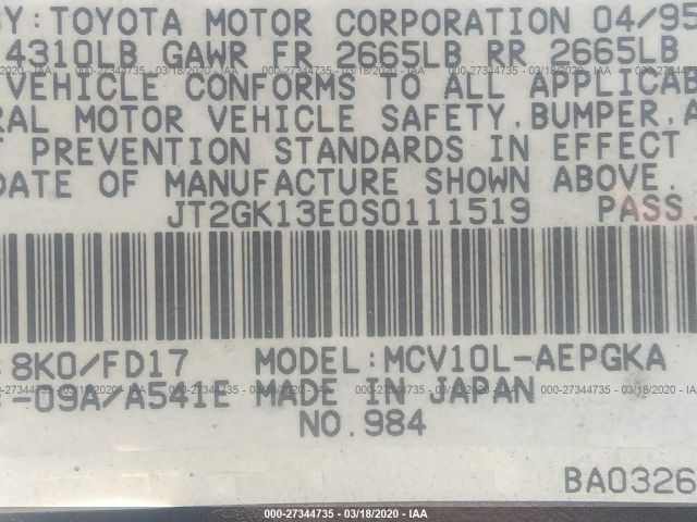 JT2GK13E0S0111519 - 1995 TOYOTA CAMRY XLE Blue photo 9