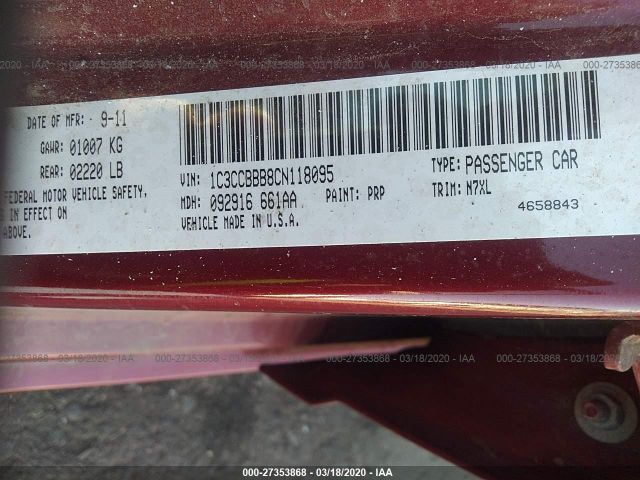 1C3CCBBB8CN118095 - 2012 CHRYSLER 200 TOURING Red photo 9