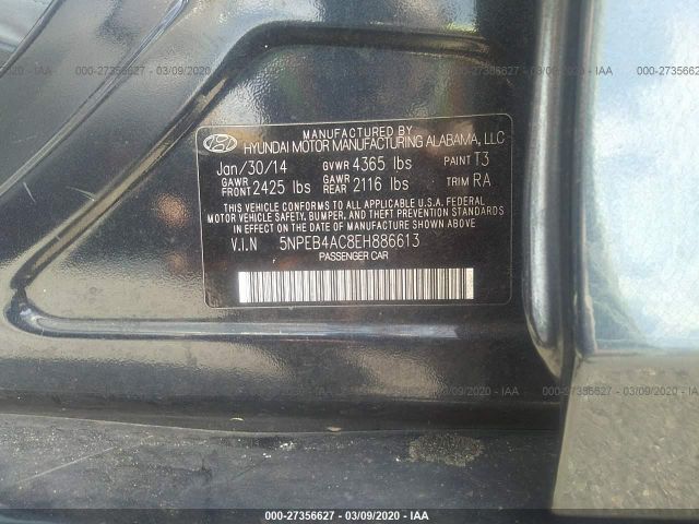 5NPEB4AC8EH886613 - 2014 HYUNDAI SONATA GLS Blue photo 9