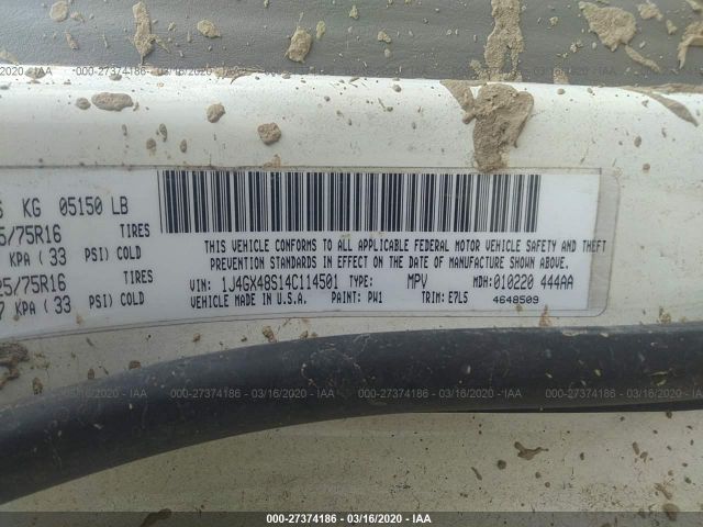 1J4GX48S14C114501 - 2004 JEEP GRAND CHEROKEE LAREDO/COLUMBIA/FREEDOM 白色 照片 9