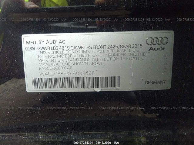 WAULC68EX5A093468 - 2005 AUDI A4 1.8T QUATTRO/SPECIAL Black photo 9