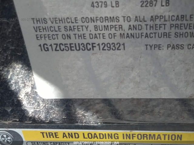 1G1ZC5EU3CF129321 - 2012 CHEVROLET MALIBU 1LT 黑色 照片 9