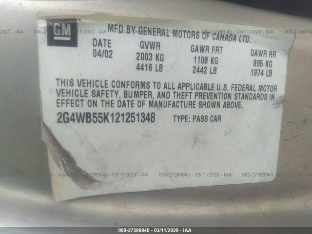 2G4WB55K121251348 - 2002 BUICK REGAL LS Gold photo 9