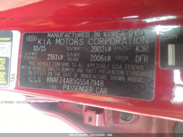 KNAFZ4A85G5547948 - 2016 KIA FORTE EX Red photo 9