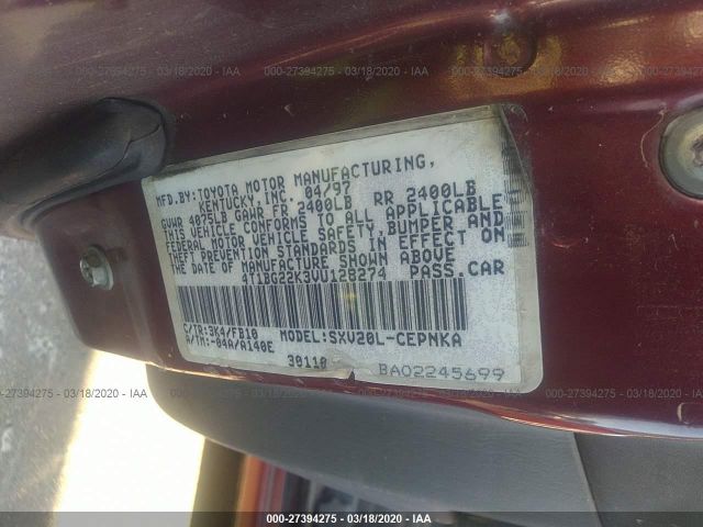 4T1BG22K3VU128274 - 1997 TOYOTA CAMRY CE/LE/XLE Red photo 9