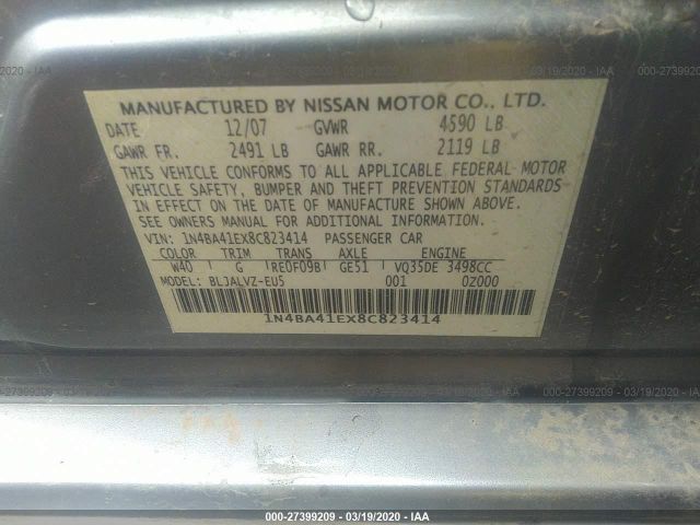 1N4BA41EX8C823414 - 2008 NISSAN MAXIMA SE/SL Gray photo 9