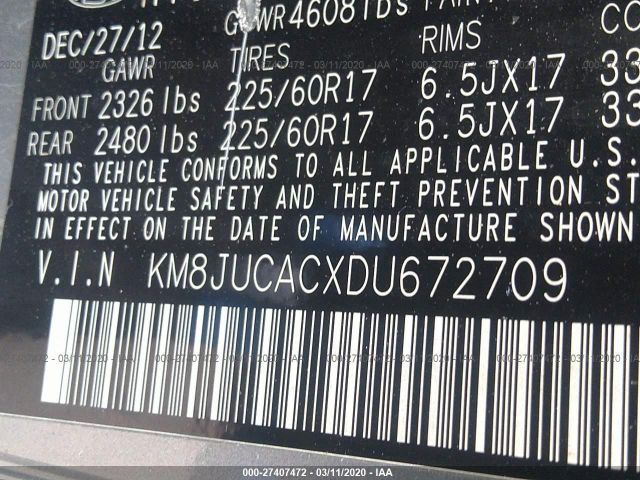 KM8JUCACXDU672709 - 2013 HYUNDAI TUCSON GLS/LIMITED 灰色 照片 9