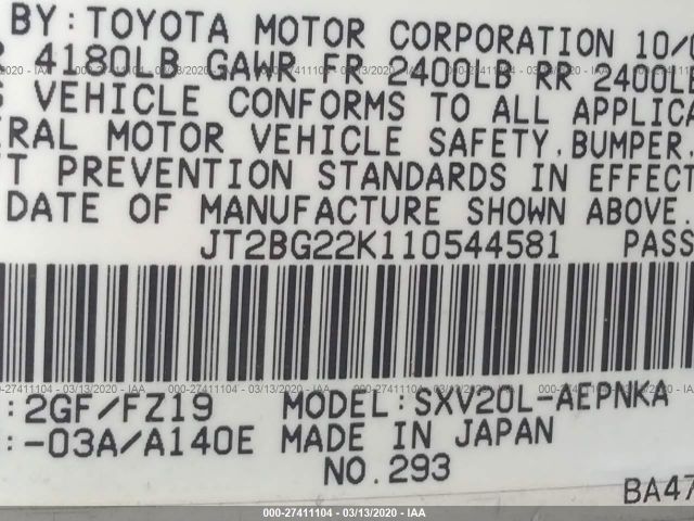 JT2BG22K110544581 - 2001 TOYOTA CAMRY CE/LE/XLE White photo 9