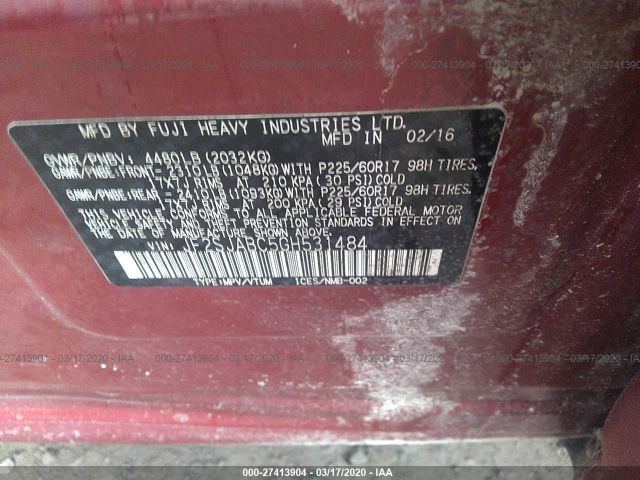 JF2SJABC5GH531484 - 2016 SUBARU FORESTER 2.5I Red photo 9