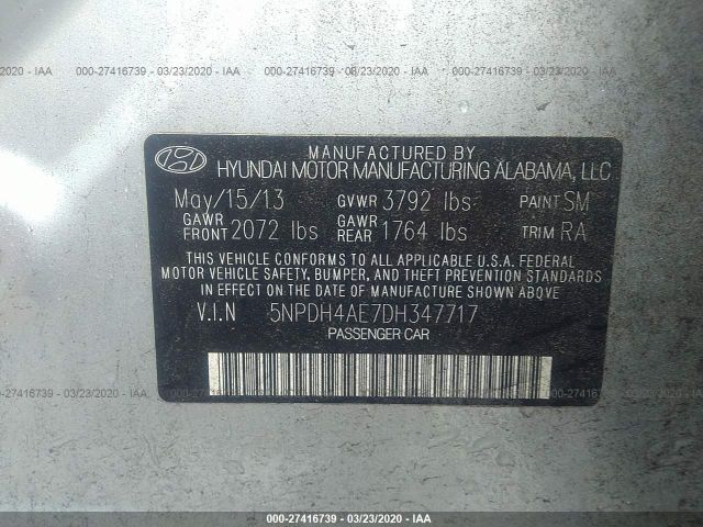 5NPDH4AE7DH347717 - 2013 HYUNDAI ELANTRA GLS/LIMITED Silver photo 9