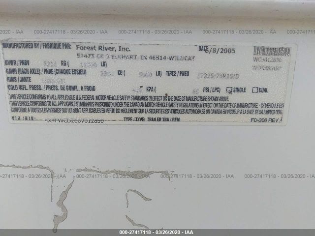 4X4FWCD266V012830 - 2006 FOREST RIVER 29BHBP WILDCAT  未知 照片 9