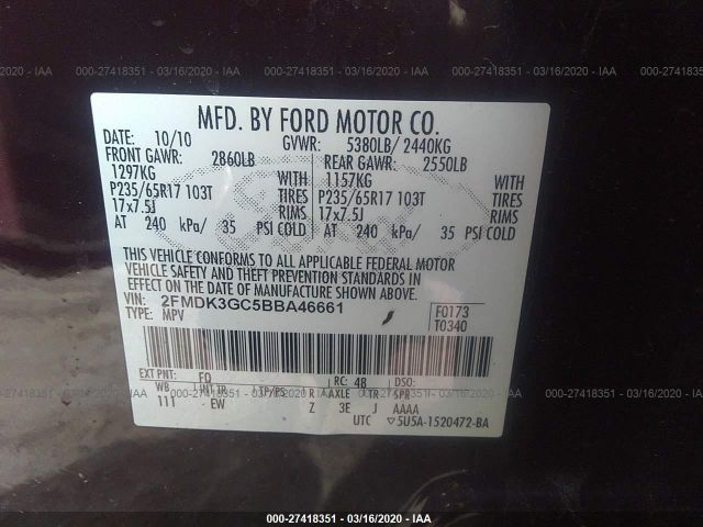 2FMDK3GC5BBA46661 - 2011 FORD EDGE SE Maroon photo 9