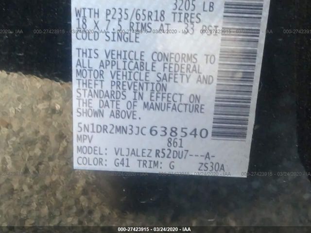 5N1DR2MN3JC638540 - 2018 NISSAN PATHFINDER S/SV/SL/PLATINUM Black photo 9