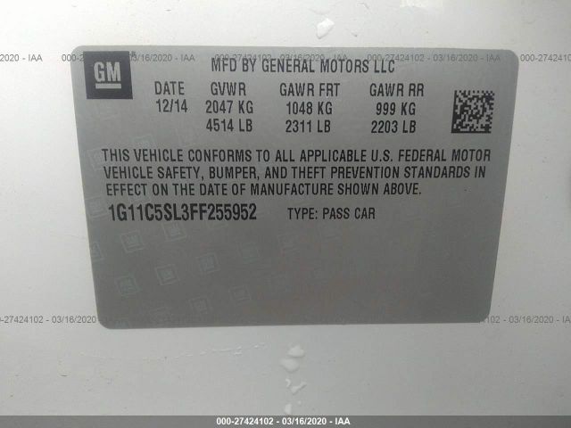 1G11C5SL3FF255952 - 2015 CHEVROLET MALIBU 1LT White photo 9