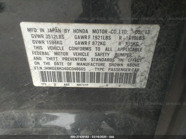 JHMGE8H34DC048665 - 2013 HONDA FIT  Black photo 9