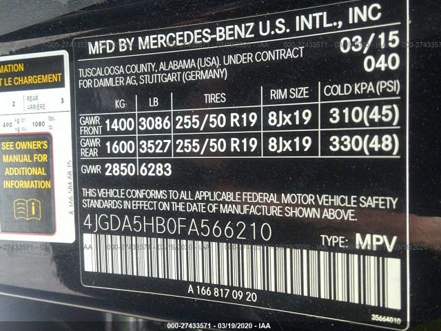 4JGDA5HB0FA566210 - 2015 MERCEDES-BENZ ML 350 4MATIC Black photo 9