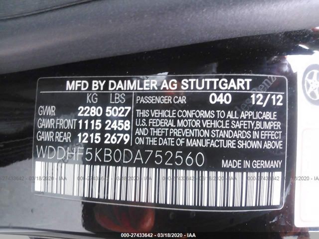 WDDHF5KB0DA752560 - 2013 MERCEDES-BENZ E 350 Black photo 9