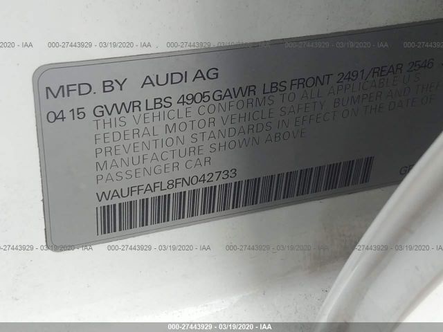 WAUFFAFL8FN042733 - 2015 AUDI A4 PREMIUM PLUS White photo 9