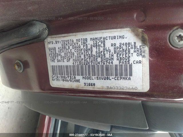 4T1BG22K7XU476744 - 1999 TOYOTA CAMRY CE/LE/XLE Burgundy photo 9