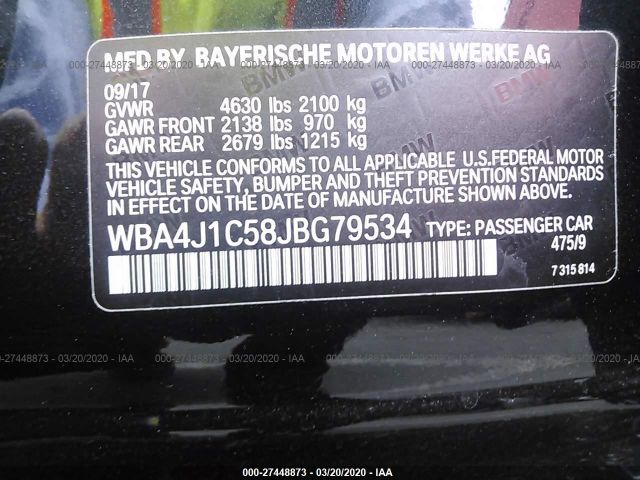 WBA4J1C58JBG79534 - 2018 BMW 430I GRAN COUPE Black photo 9