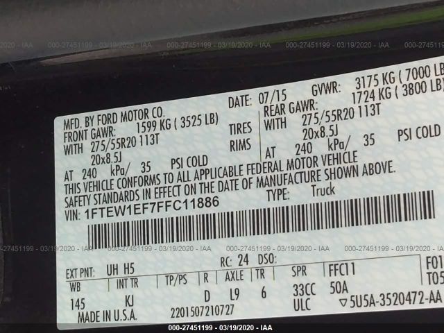 1FTEW1EF7FFC11886 - 2015 FORD F150 SUPERCREW Black photo 9