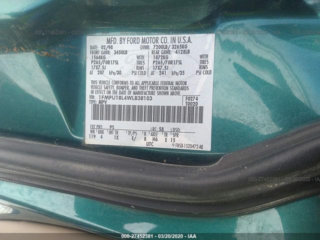 1FMPU18L4WLB38103 - 1998 FORD EXPEDITION  Green photo 9