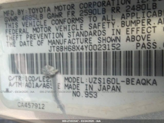 JT8BH68X4Y0023152 - 2000 LEXUS GS 400 Silver photo 9