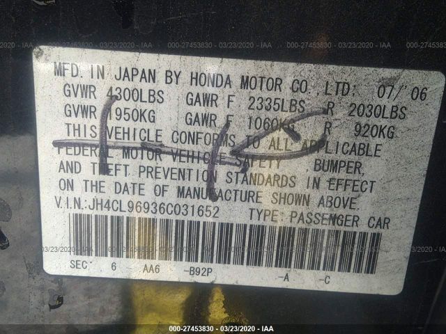 JH4CL96936C031652 - 2006 ACURA TSX  Black photo 9