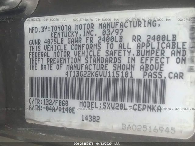 4T1BG22K6VU115101 - 1997 TOYOTA CAMRY CE/LE/XLE 灰色 照片 9