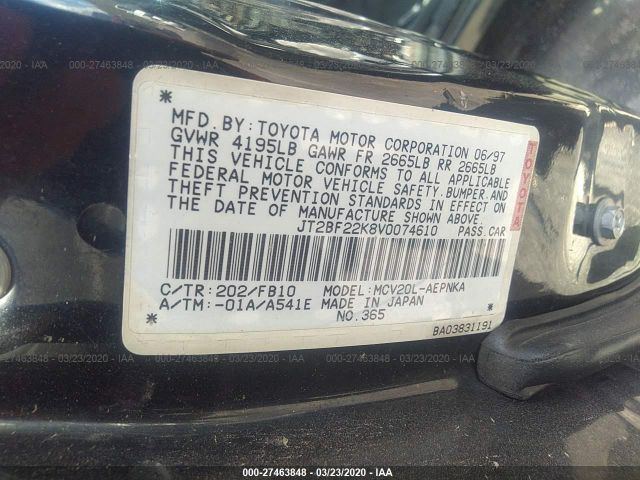 JT2BF22K8V0074610 - 1997 TOYOTA CAMRY LE/XLE Black photo 9