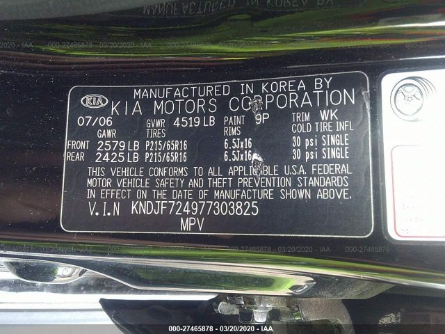 KNDJF724977303825 - 2007 KIA SPORTAGE LX Black photo 9