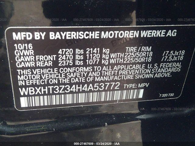 WBXHT3Z34H4A53772 - 2017 BMW X1 XDRIVE28I Black photo 9
