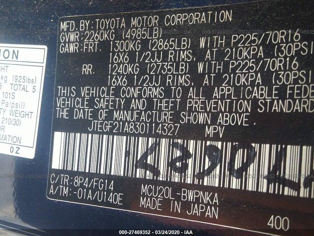 JTEGF21A830114327 - 2003 TOYOTA HIGHLANDER LIMITED Blue photo 9