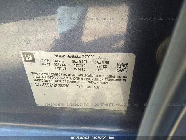 1G11C5SA1DF352207 - 2013 CHEVROLET MALIBU 1LT 蓝色 照片 9