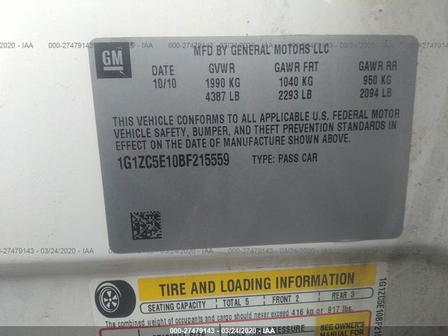 1G1ZC5E10BF215559 - 2011 CHEVROLET MALIBU 1LT White photo 9